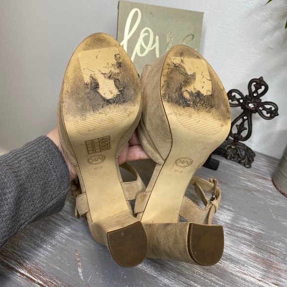 MICHAEL Michael Kors tan leather adjustable ankle strap block heels 9.5M - Picture 9 of 11
